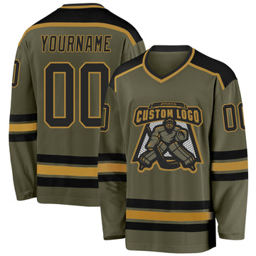 Custom Olive Black-Old Gold Salute To Service Hockey Jersey