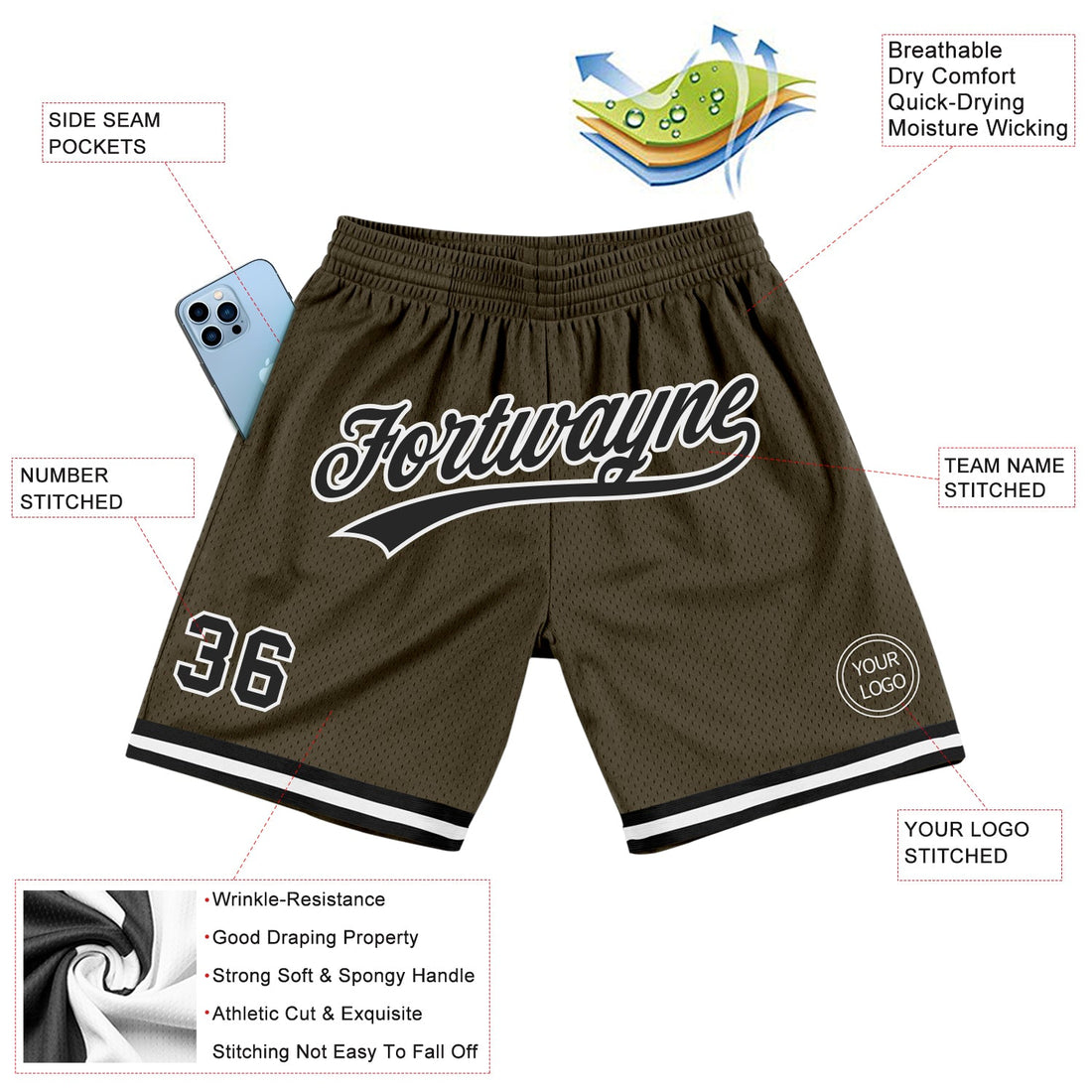 Custom Olive Black-White Authentic Throwback Salute To Service Basketball Shorts