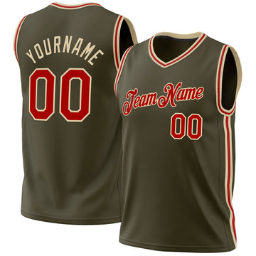 Custom Olive Red-Cream Authentic Throwback Salute To Service Basketball Jersey