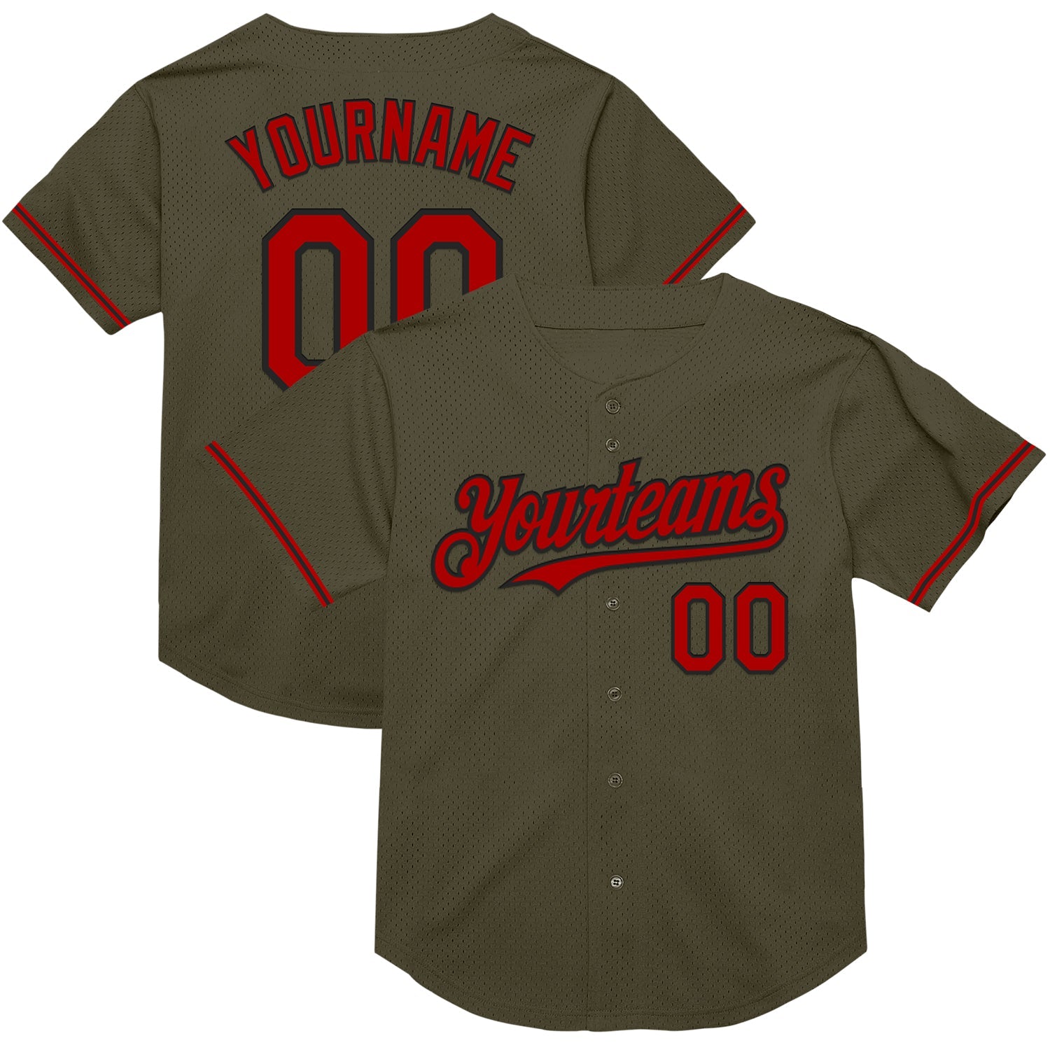 Custom Olive Red-Black Mesh Authentic Throwback Salute To Service Baseball Jersey