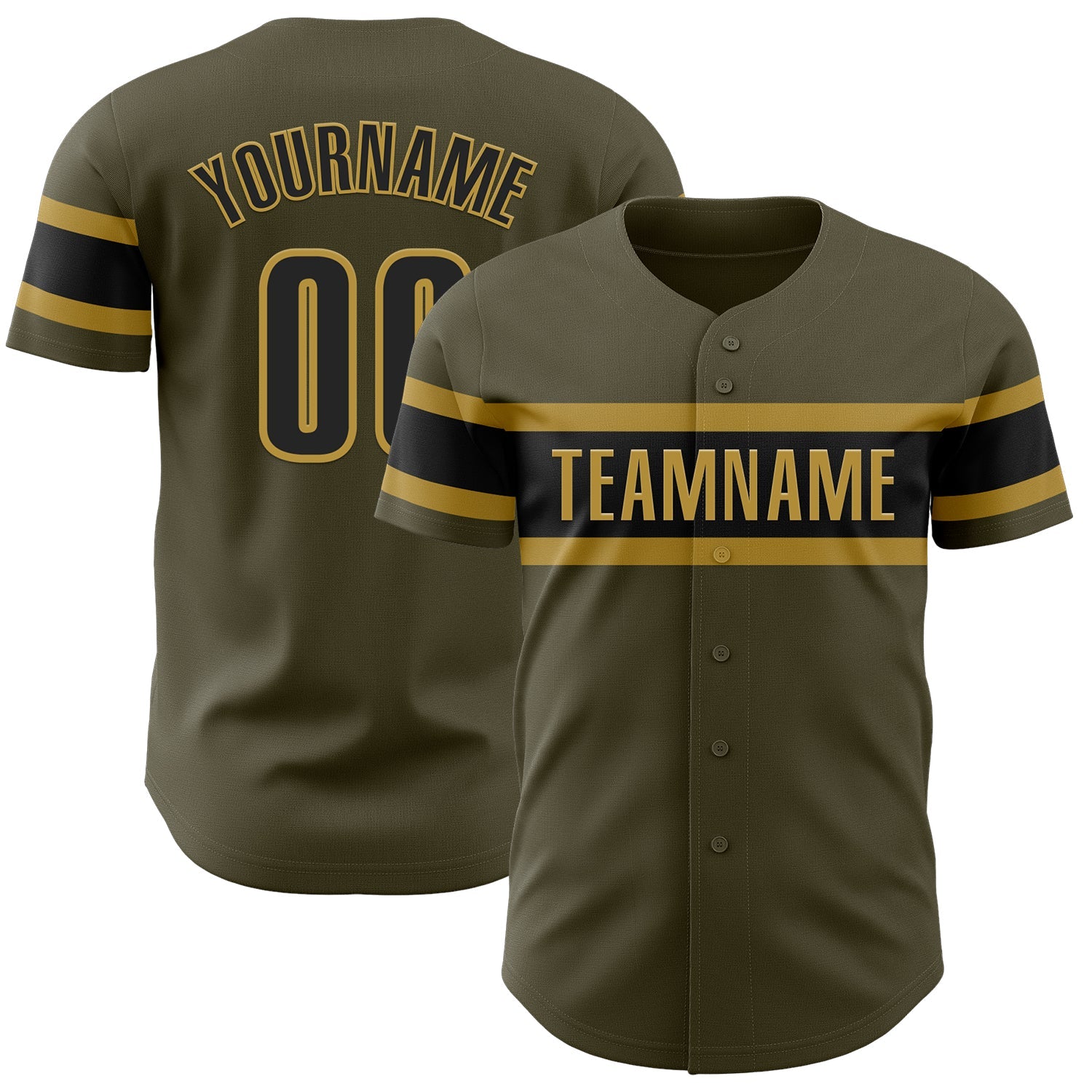 Custom Olive Black-Old Gold Authentic Salute To Service Baseball Jersey