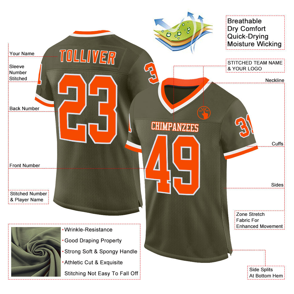 Custom Olive Orange-White Mesh Authentic Throwback Salute To Service Football Jersey