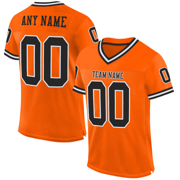 Custom Orange Black-White Mesh Authentic Throwback Football Jersey