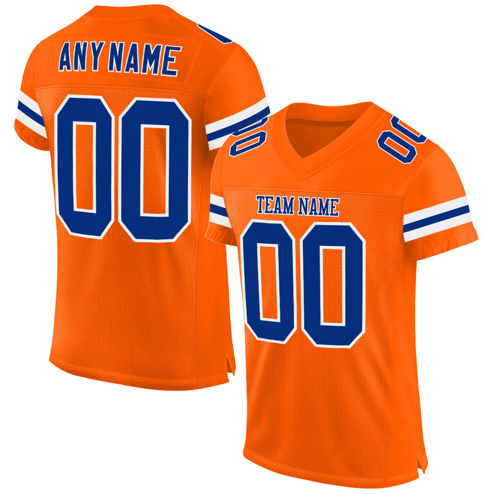 Custom Orange Royal-White Mesh Authentic Football Jersey