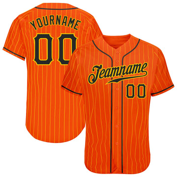 Custom Orange Gold Pinstripe Black-Gold Authentic Baseball Jersey