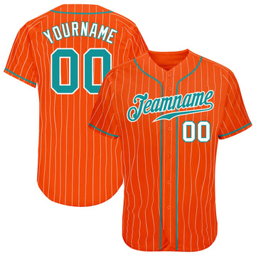 Custom Orange White Pinstripe Teal-White Authentic Baseball Jersey