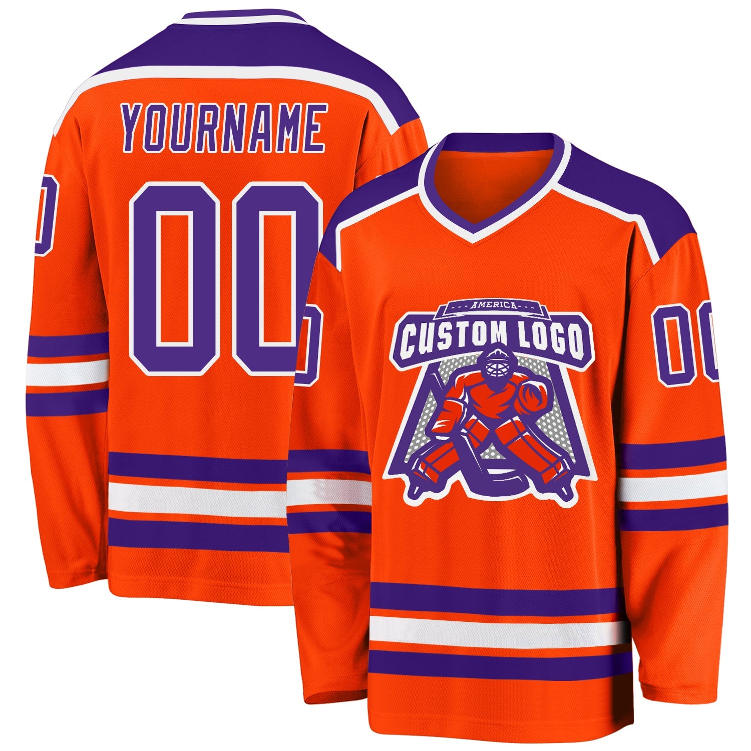 Custom Orange Purple-White Hockey Jersey