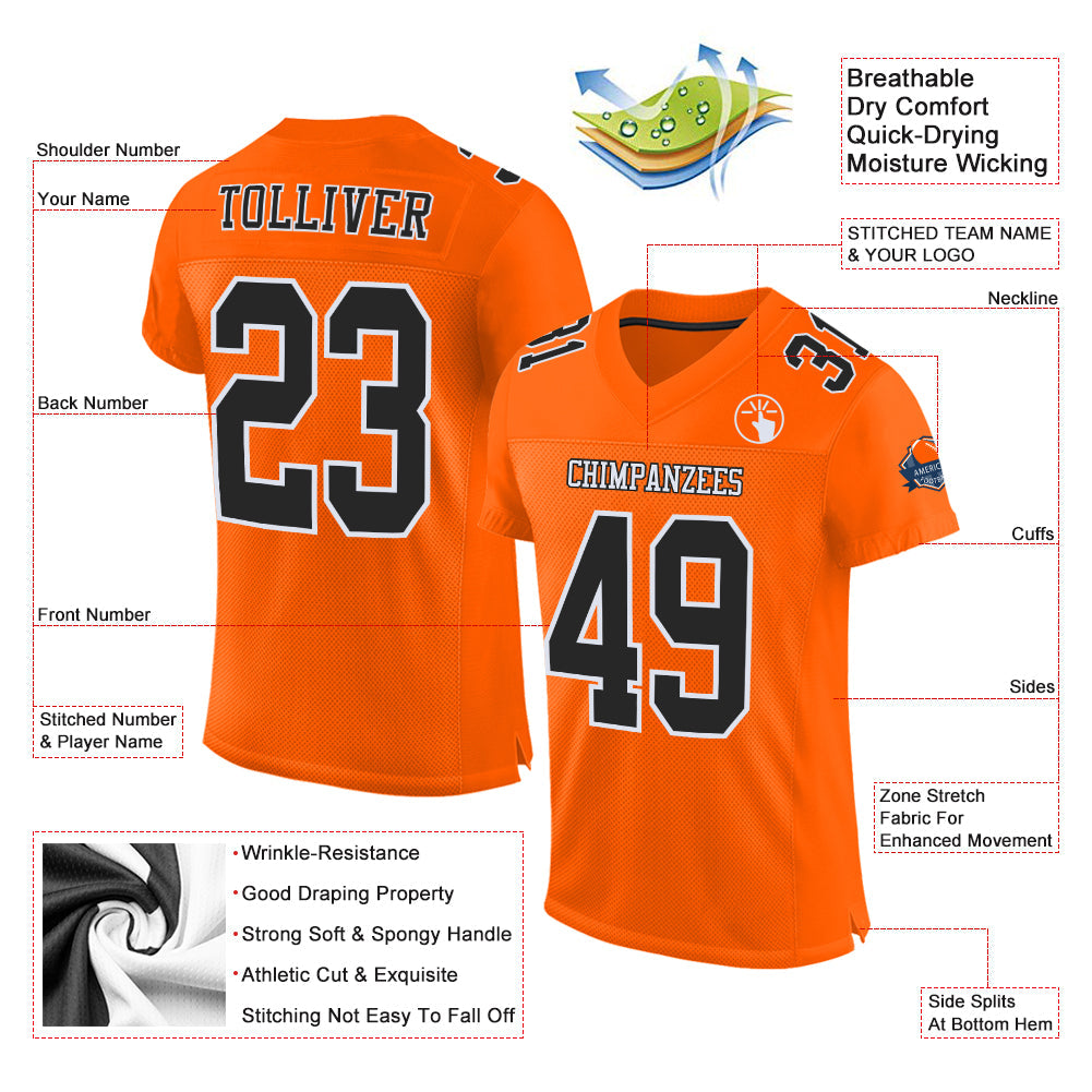 Custom Orange Black-White Mesh Authentic Football Jersey