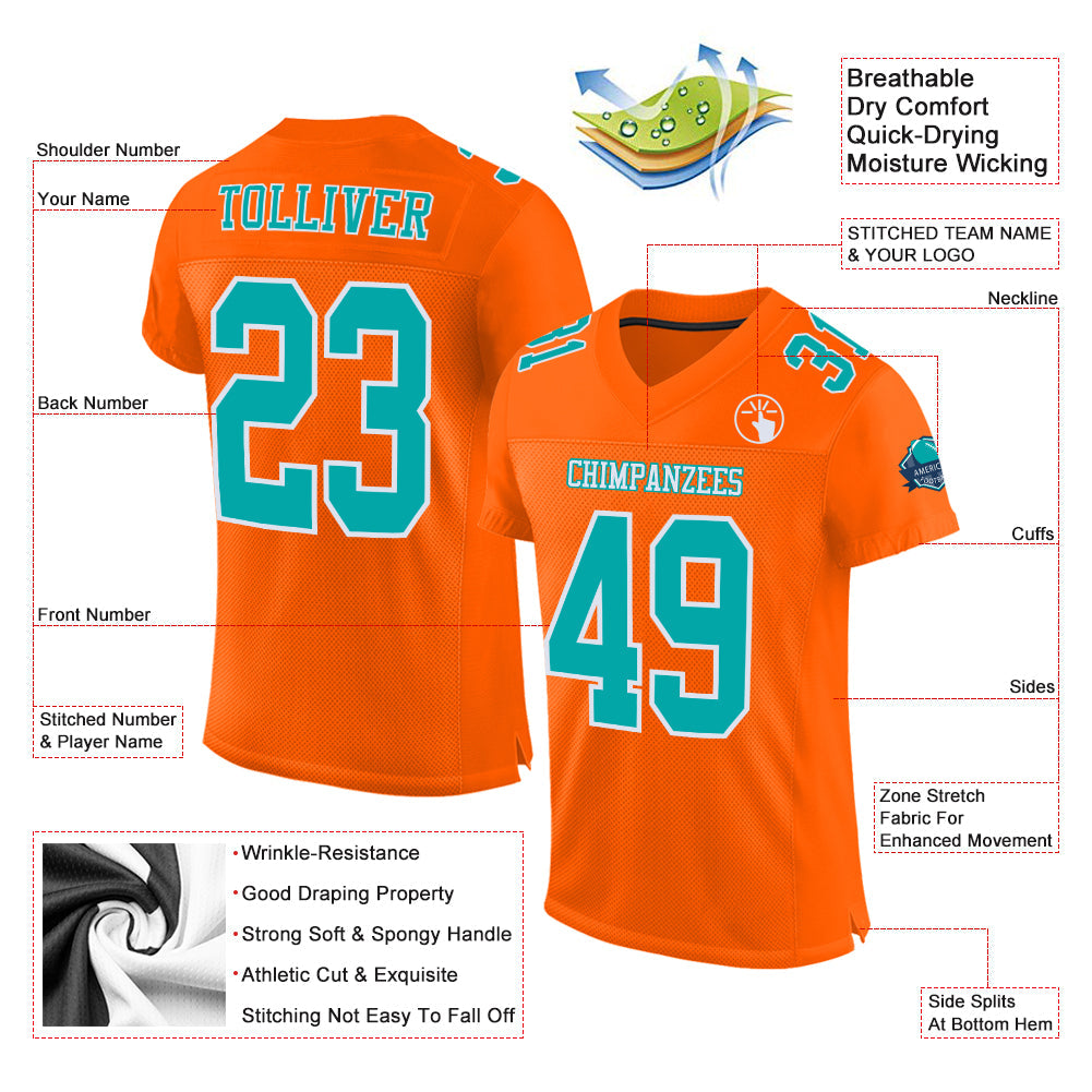 Custom Orange Aqua-White Mesh Authentic Football Jersey