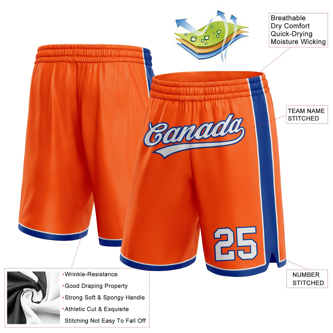 Custom Orange White-Royal Authentic Basketball Shorts