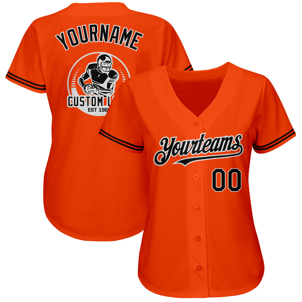 Custom Orange Black-White Authentic Baseball Jersey