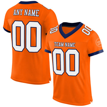 Custom Orange White-Navy Mesh Authentic Football Jersey