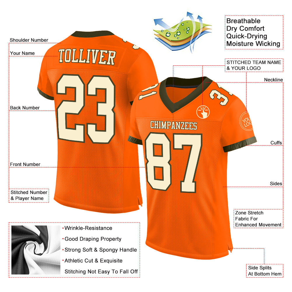 Custom Orange Cream-Olive Mesh Authentic Football Jersey