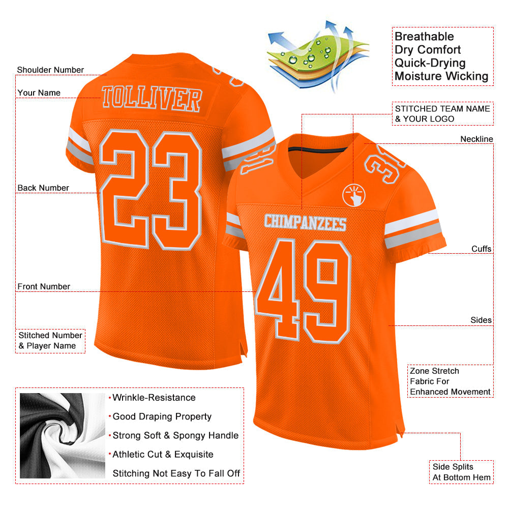 Custom Orange White-Gray Mesh Authentic Football Jersey