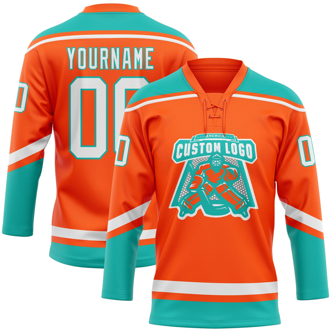 Custom Orange White-Aqua Hockey Lace Neck Jersey