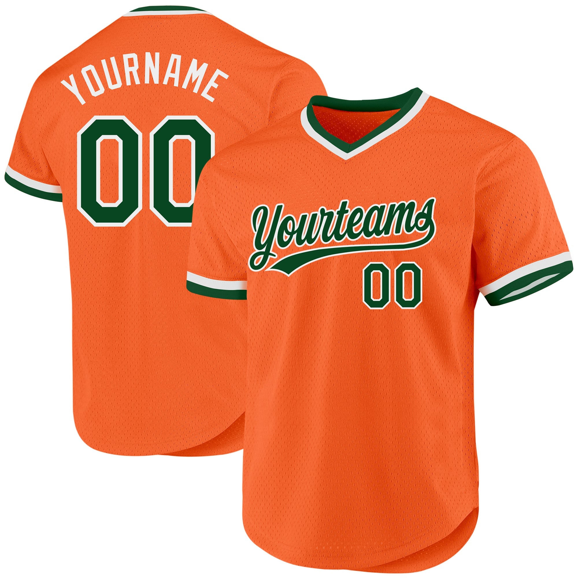 Custom Orange Green-White Authentic Throwback Baseball Jersey