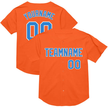 Custom Orange Electric Blue-White Mesh Authentic Throwback Baseball Jersey