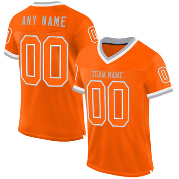 Custom Orange White-Gray Mesh Authentic Throwback Football Jersey