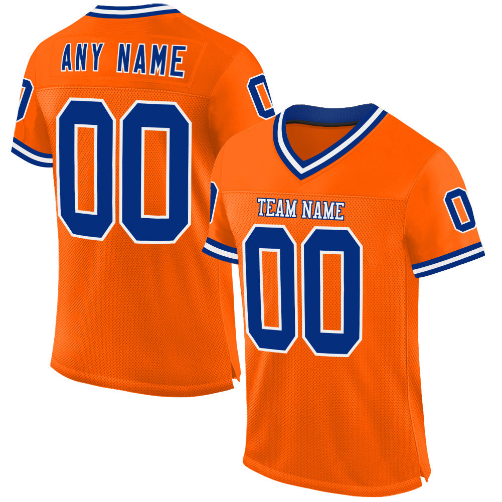 Custom Orange Royal-White Mesh Authentic Throwback Football Jersey