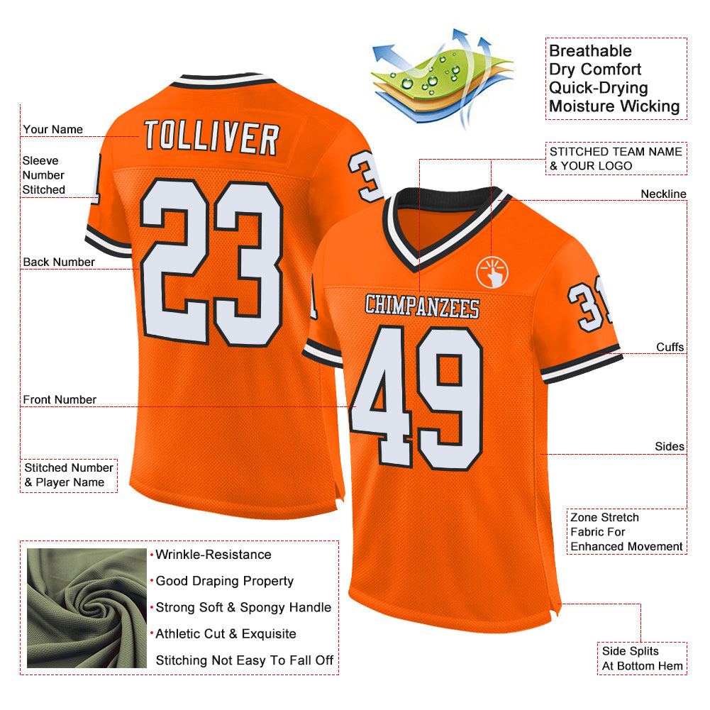 Custom Orange White-Black Mesh Authentic Throwback Football Jersey