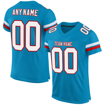 Custom Panther Blue White-Red Mesh Authentic Football Jersey