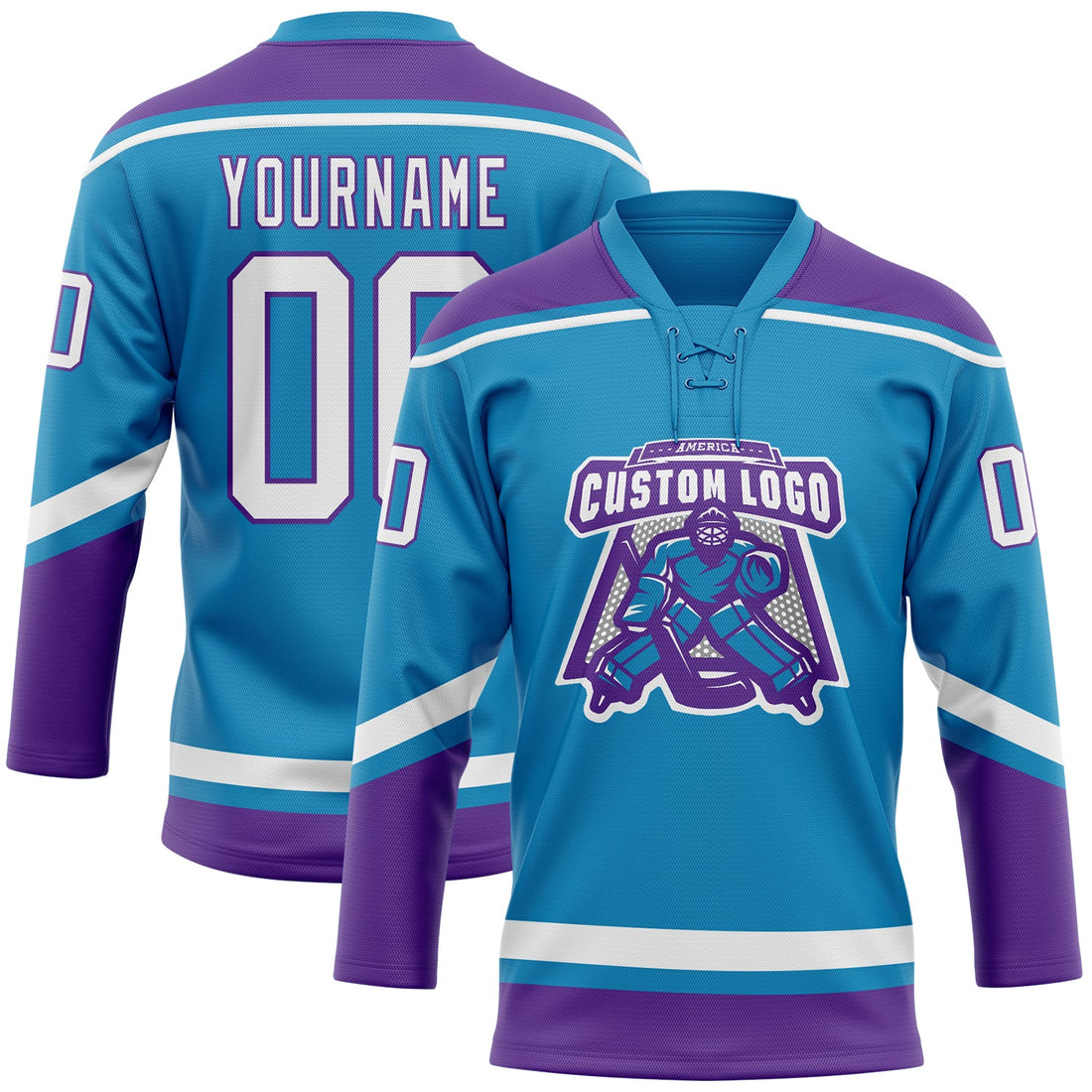 Custom Panther Blue White-Purple Hockey Lace Neck Jersey