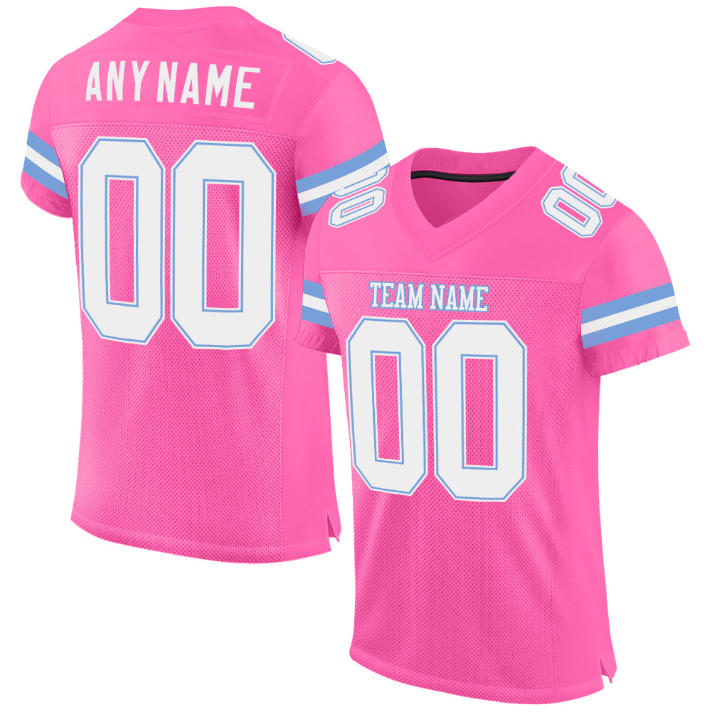 Custom Pink White-Light Blue Mesh Authentic Football Jersey