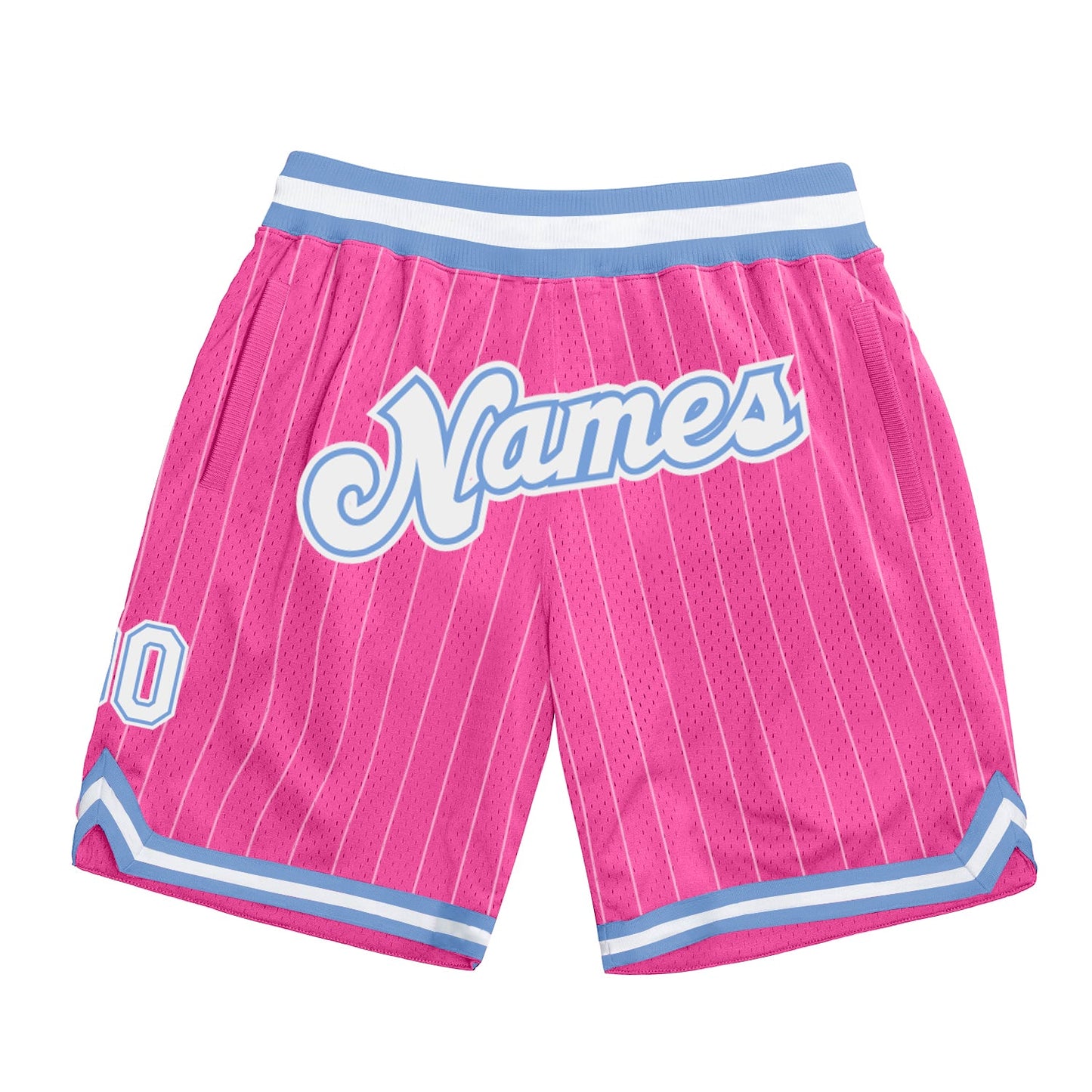 Custom Pink White Pinstripe White-Light Blue Authentic Basketball Shorts