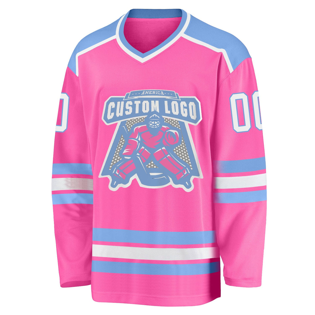 Custom Pink White-Light Blue Hockey Jersey