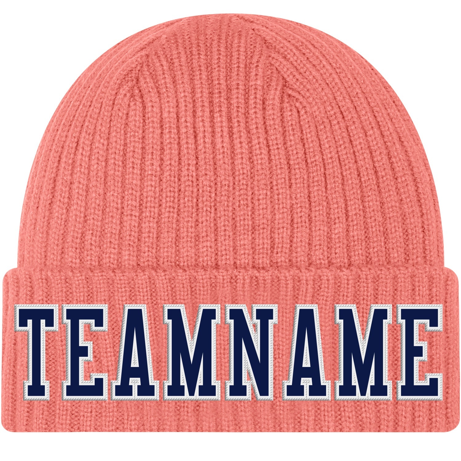 Custom Pink Navy-White Stitched Cuffed Knit Hat