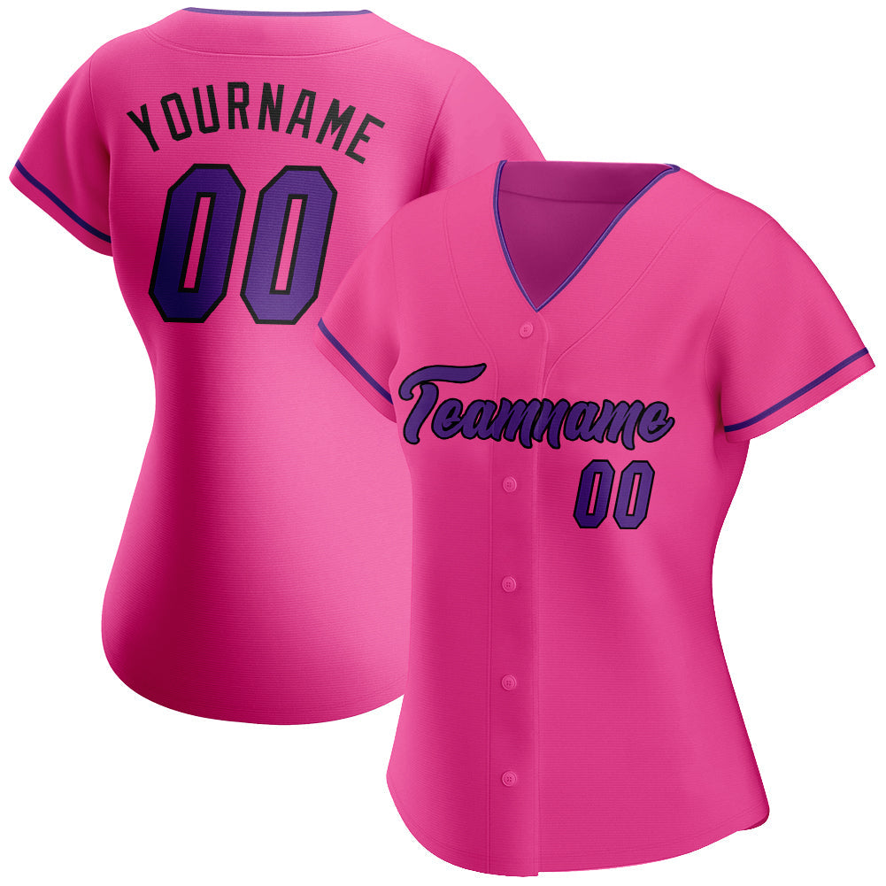 Custom Pink Purple-Black Authentic Baseball Jersey