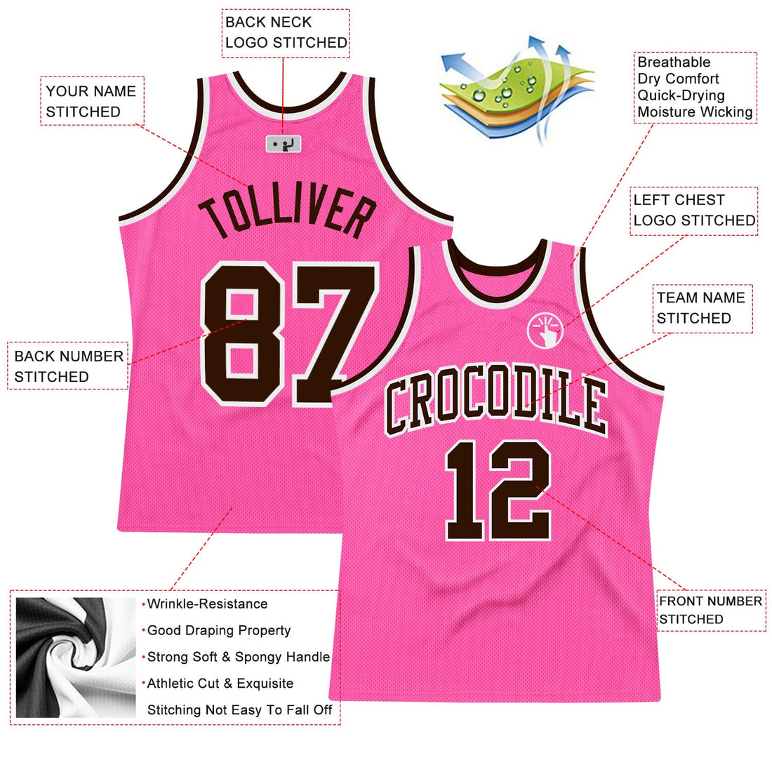 Custom Pink Brown-White Authentic Throwback Basketball Jersey