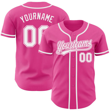 Custom Pink White Authentic Baseball Jersey