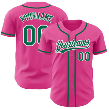 Custom Pink Kelly Green-White Authentic Baseball Jersey