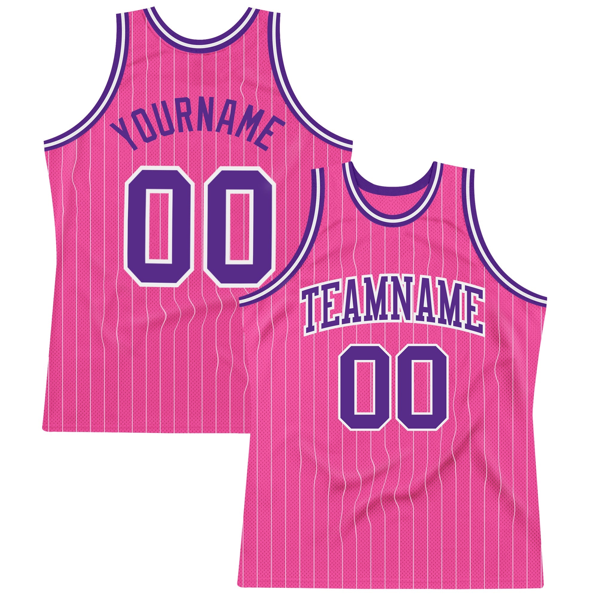 Custom Pink White Pinstripe Purple-White Authentic Basketball Jersey