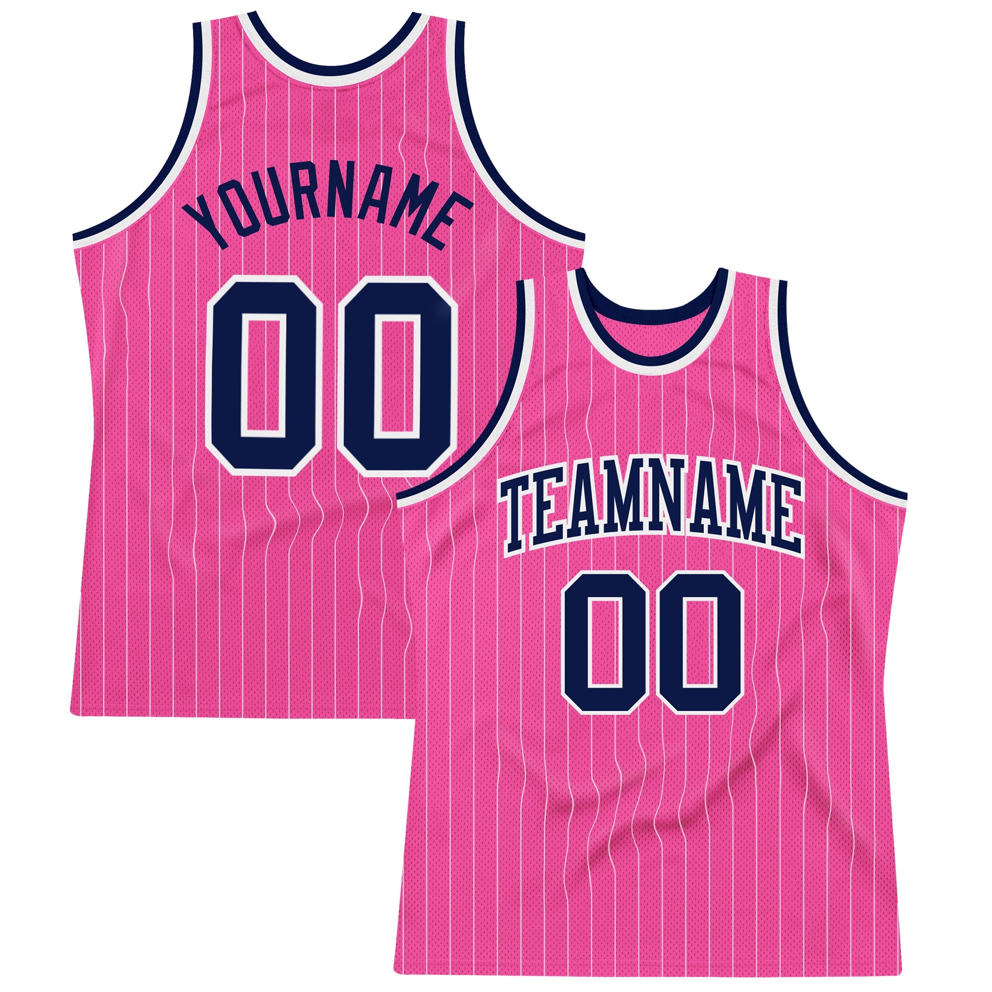 Custom Pink White Pinstripe Navy-White Authentic Basketball Jersey