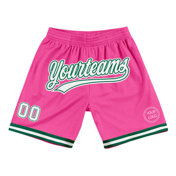 Custom Pink White-Kelly Green Authentic Throwback Basketball Shorts