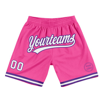 Custom Pink White-Purple Authentic Throwback Basketball Shorts