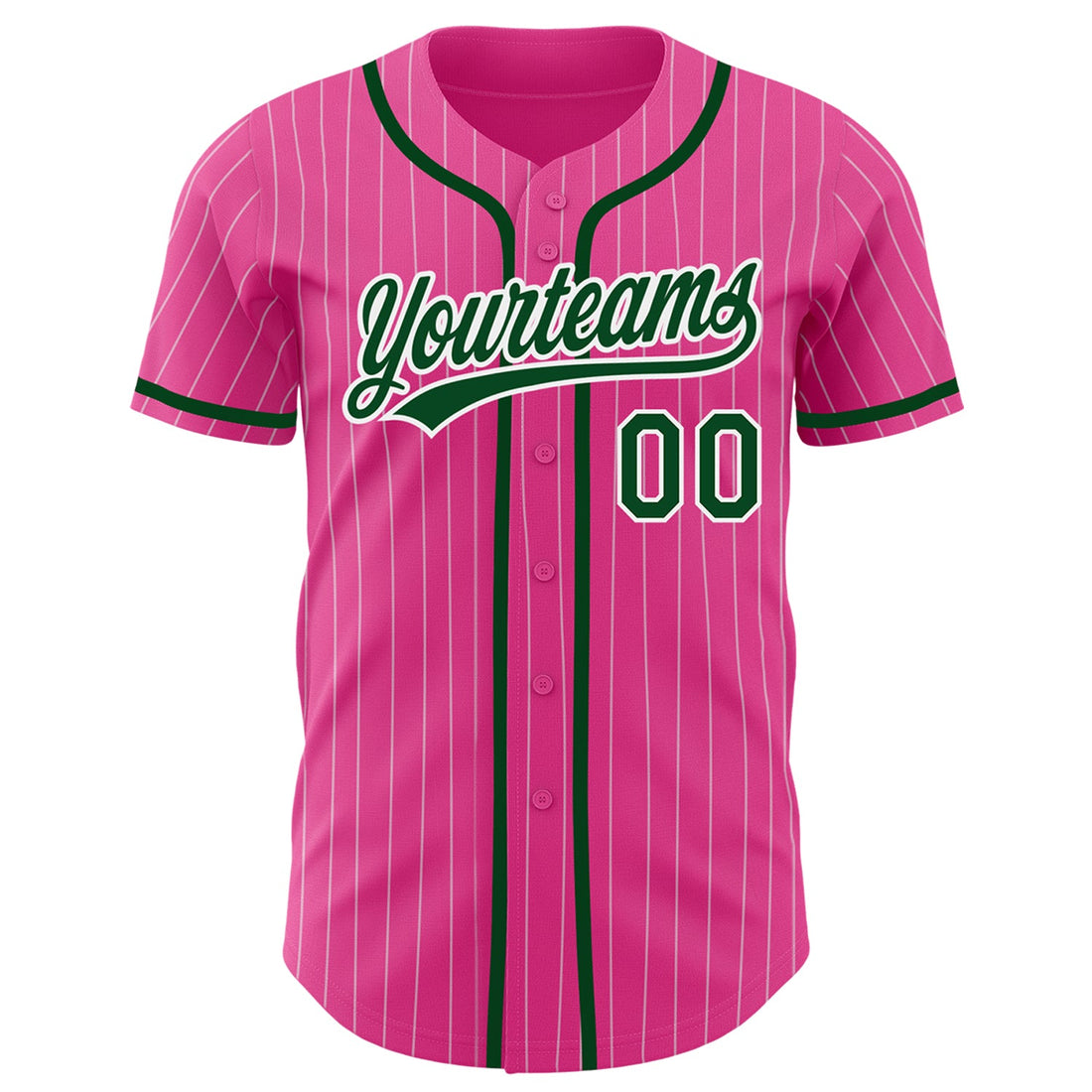 Custom Pink White Pinstripe Green Authentic Baseball Jersey