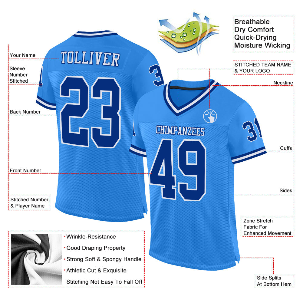 Custom Powder Blue Royal-White Mesh Authentic Throwback Football Jersey