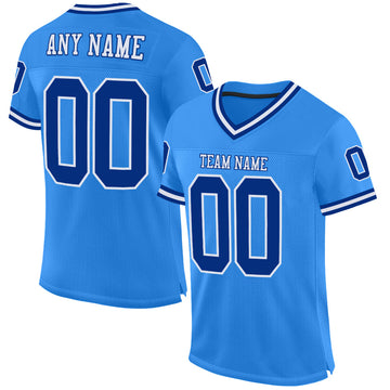 Custom Powder Blue Royal-White Mesh Authentic Throwback Football Jersey