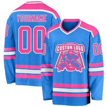 Custom Powder Blue Pink-White Hockey Jersey