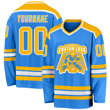 Custom Powder Blue Gold-White Hockey Jersey