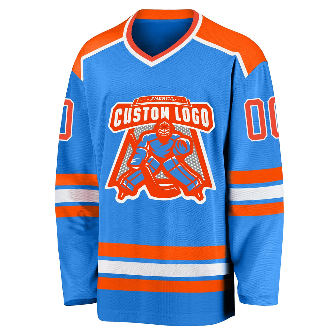 Custom Powder Blue Orange-White Hockey Jersey