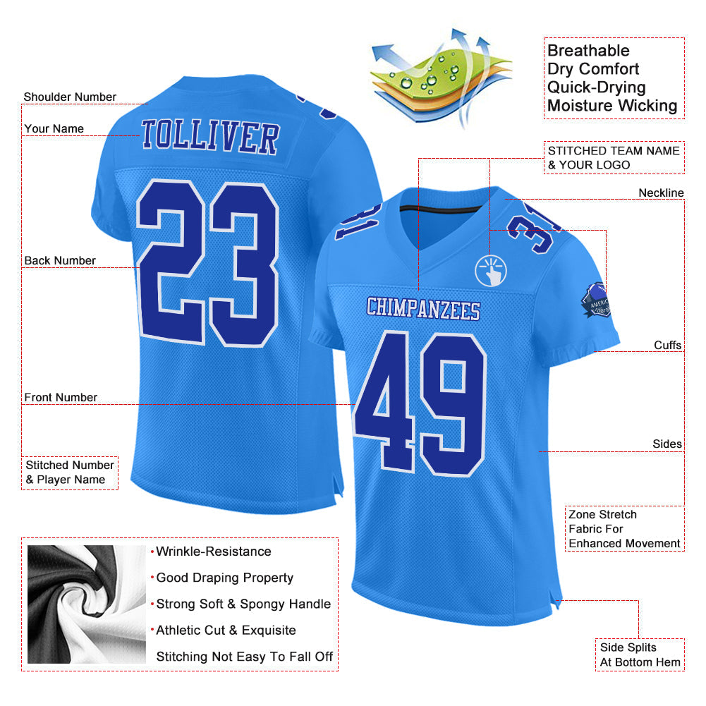 Custom Powder Blue Royal-White Mesh Authentic Football Jersey