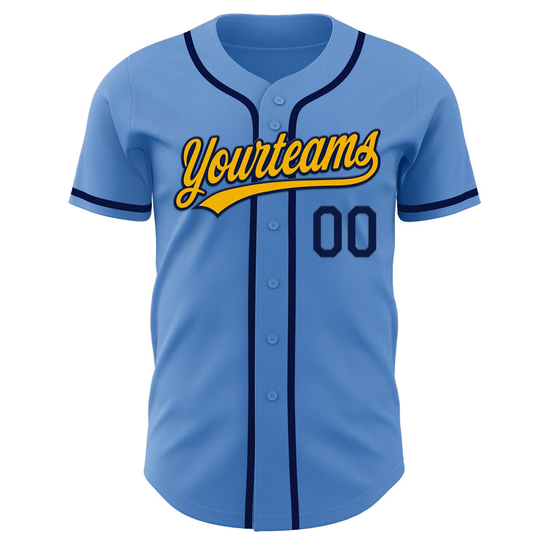 Custom Powder Blue Navy-Gold Authentic Baseball Jersey