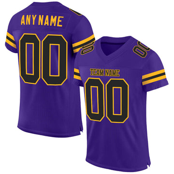 Custom Purple Black-Gold Mesh Authentic Football Jersey