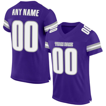 Custom Purple White-Gray Mesh Authentic Football Jersey