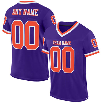 Custom Purple Orange-White Mesh Authentic Throwback Football Jersey