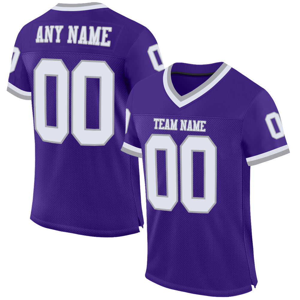 Custom Purple White-Gray Mesh Authentic Throwback Football Jersey